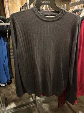 Vintage PAVO Ribbed Knit Crewneck Sweater Charcoal Grey Men's Large